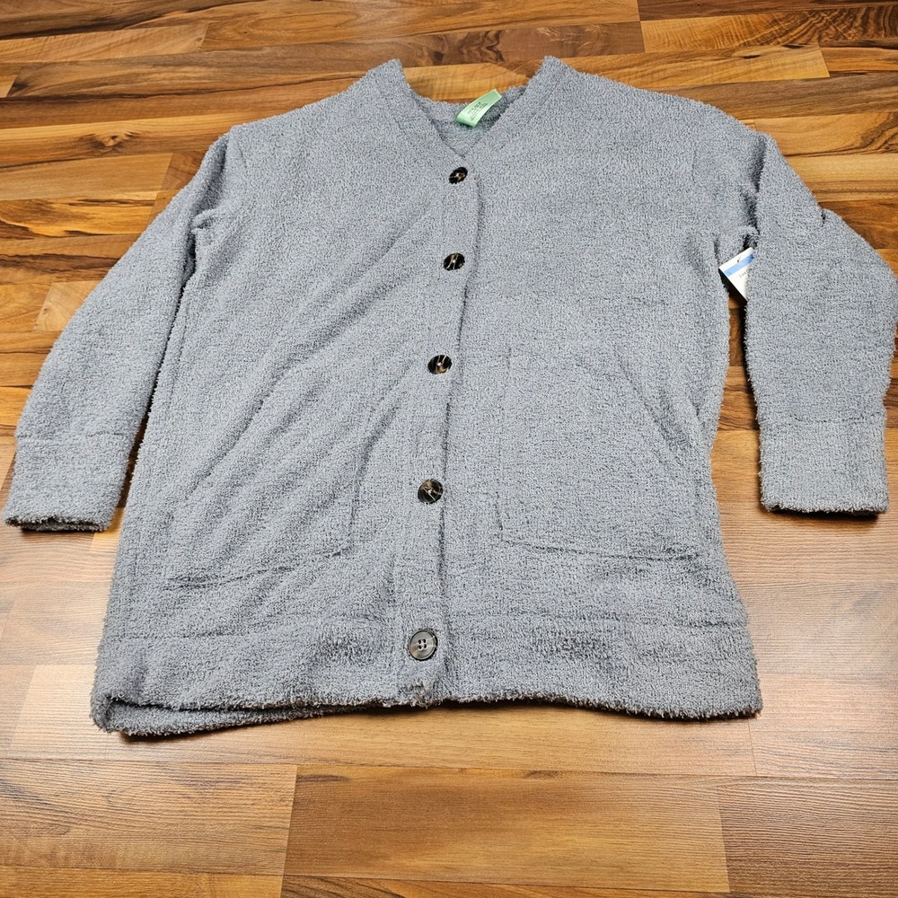 Honeydew Cozy Popcorn Knit Cardigan Fuzzy Blue Button Front‎ Small
